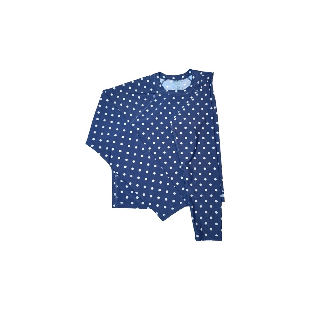 ⭐D2 Shade & Shore Navy‎ White Polka Dot Round Neck Long Sleeve Swim Top Size XL
